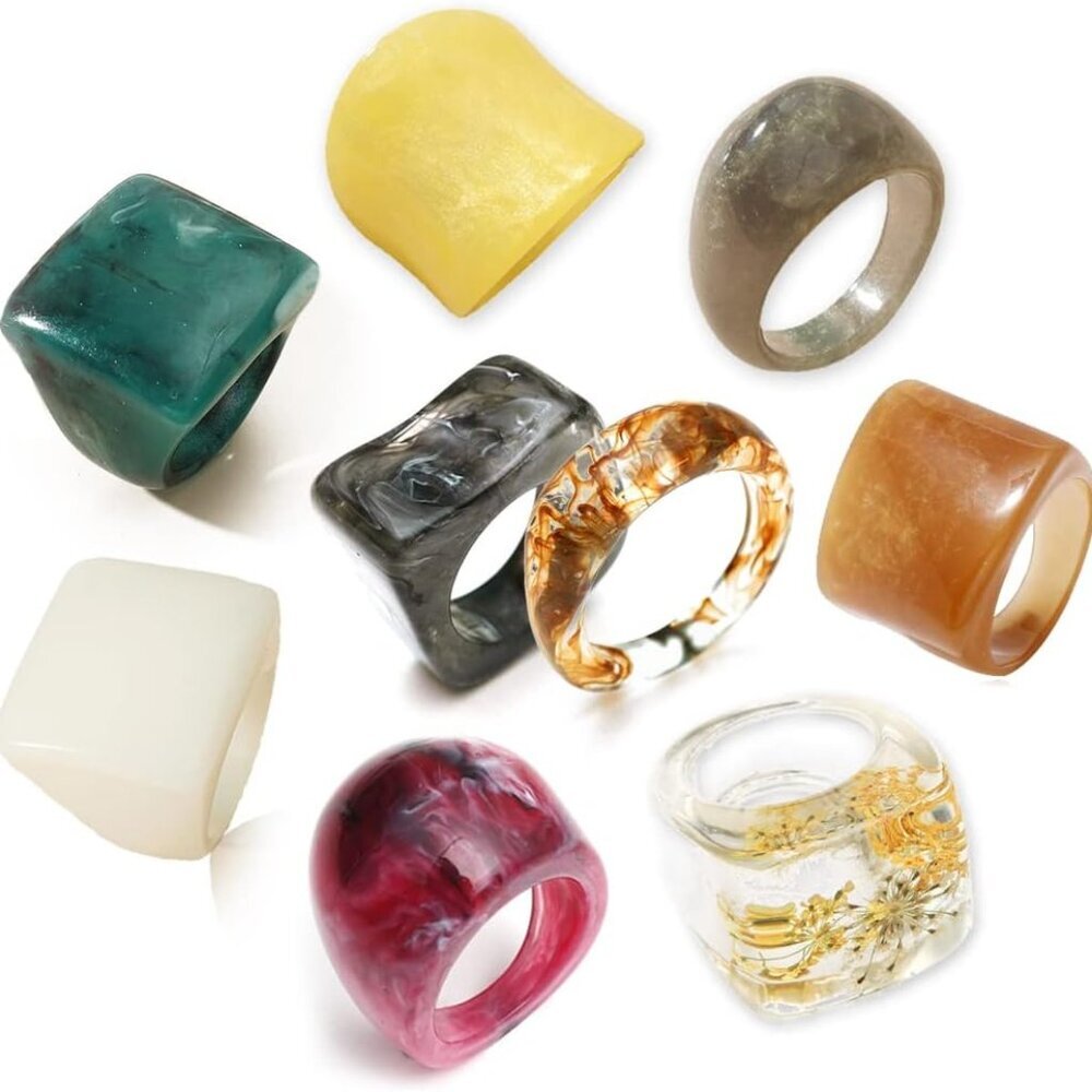 Resin Chunky Rings Acrylic Resin Rings Wide Thick Dome Knuckle Finger Stackable